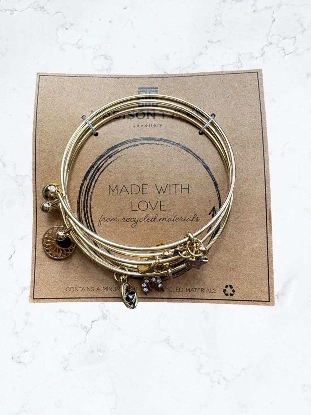 Gold Multi-Row Charm Bangle Set - Picture 1 of 3